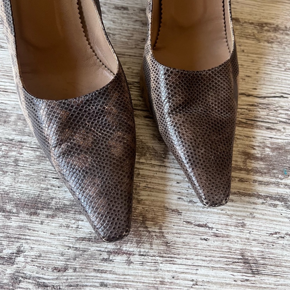 Gucci Brown Beige Snakeskin Leather Python Print Pointed Toe Pumps Heels - Picture 2 of 12